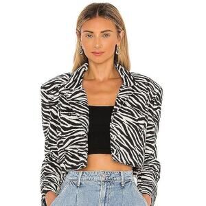 For Love & Lemons Women's Zebra Print Cropped Blazer Josie Jacket Size S